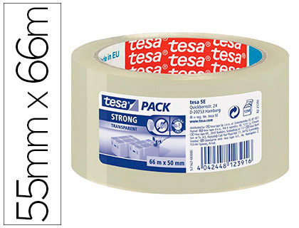 RUBAN ADHÉSIF TESAPACK STRONG EMBALLAGE POLYPROPYLÈNE SOLIDE RÉSISTANT DÉCHIREMENT SILENCIEUX 50MMX66M TRANSPARENT