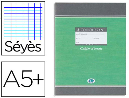 CAHIER ESSAIS PIQU CONQURANT SEPT COUVERTURE OFFSET TABLES DE CALCUL 17X22CM 48 PAGES 60G