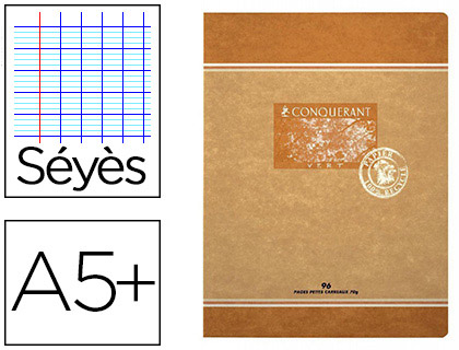 CAHIER PIQU CONQURANT SEPT PAPIER RECYCL ENCRE OFFSET BASE VGTALE A5+ 17X22CM 96 PAGES 70G SYS