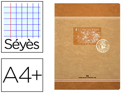 CAHIER PIQU CONQURANT SEPT PAPIER RECYCL ENCRE OFFSET BASE VGTALE A4+ 24X32CM 96 PAGES 70G SYS