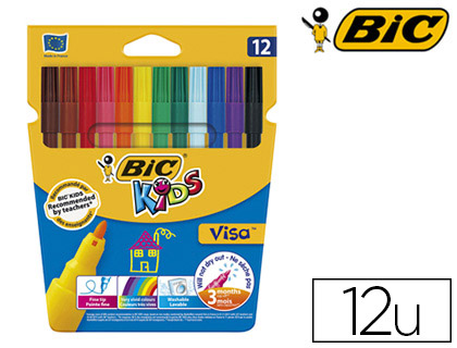 FEUTRE BIC KIDS VISA COLORIAGE ENCRE LAVABLE CAPUCHON VENTIL POINTE BLOQUE ULTRA-RSISTANTE TUI CARTON 12 UNITS