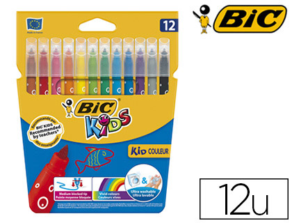 FEUTRE BIC KIDS COLORIAGE ENCRE ULTRA-LAVABLE CAPUCHON VENTIL POINTE BLOQUE DCOR FANTAISIE POCHETTE 12 UNITS