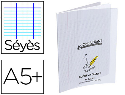 CAHIER POSIE PIQU CONQURANT CLASSIQUE COUVERTURE TRANSPARENTE POLYPROPYLNE A5+ 17X22CM 48 PAGES 90G SYS INCOLORE