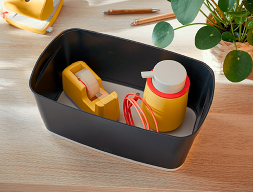 BOITE DE RANGEMENT LEITZ COSY MY BOX PETIT FORMAT AVEC COUVERCLE + ORGANISATEUR POIGNEE COLORIS GRIS