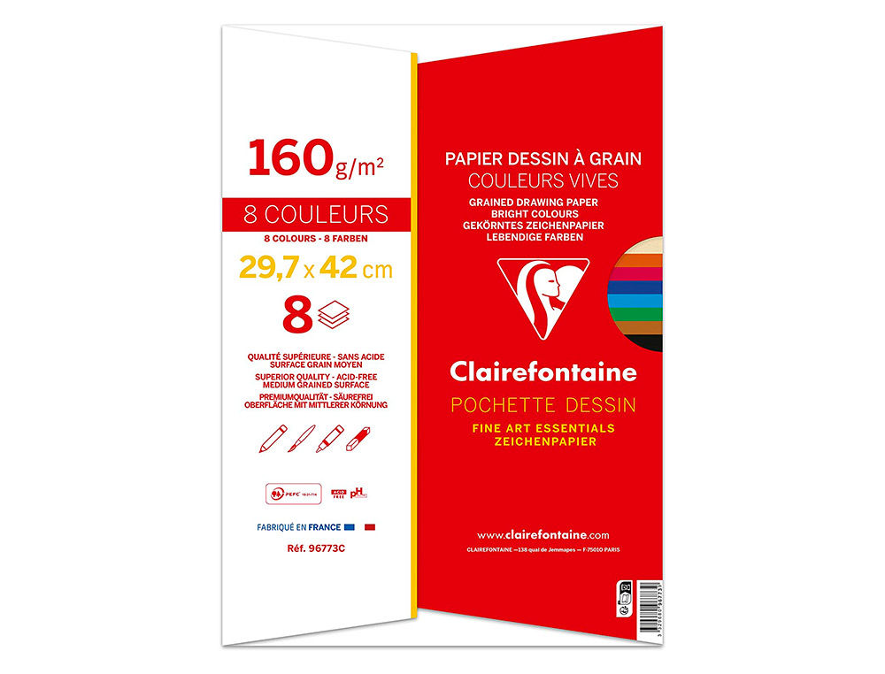 PAPIER DESSIN   GRAIN CLAIREFONTAINE A3 ASSORTIMENT VIF 160GR 8F