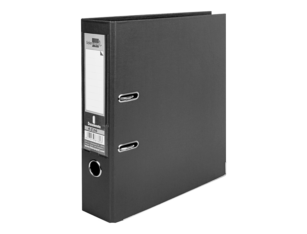 CLASSEUR LEVIER LIDERPAPEL A4 DOCUMENTA CARTON REMBORDÉ 1,9MM DOS 75MM RADO MÉTALLIQUE COLORIS NOIR