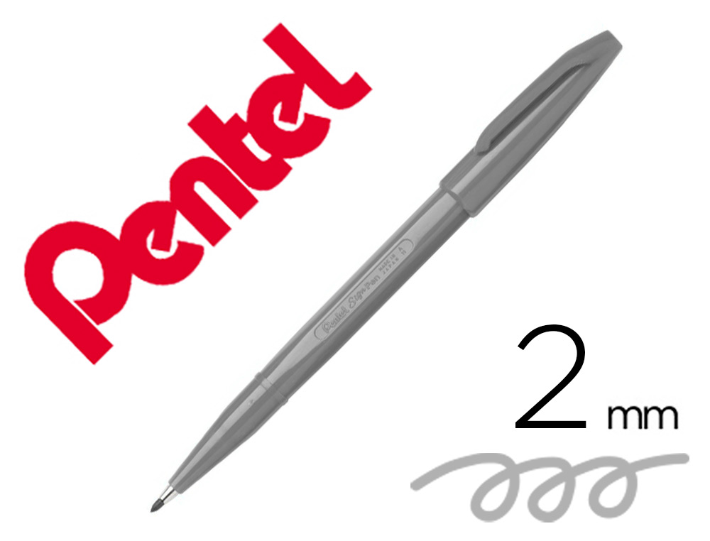 FEUTRE PENTEL SIGN S520 ECRITURE DOUCE AQUARELLABLE   POINTE MOYENNE 2MM BAGUEE     LONGUE DUREE ENCRE GRISE