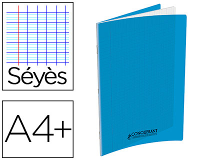 CAHIER CONQURANT POLYPROPYLNE A4+ 24X32CM 140 PAGES 90G SYS COLORIS BLEU