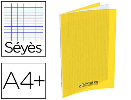 CAHIER CONQURANT POLYPROPYLNE A4+ 24X32CM 140 PAGES 90G SYS COLORIS JAUNE