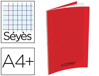 CAHIER CONQURANT POLYPROPYLNE A4+ 24X32CM 140 PAGES 90G SYS COLORIS ROUGE