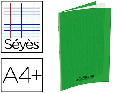 CAHIER CONQURANT POLYPROPYLNE A4+ 24X32CM 140 PAGES 90G SYS COLORIS VERT