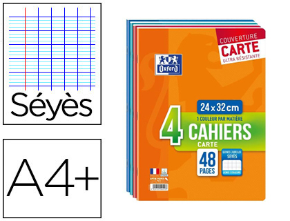 CAHIER AGRAF OXFORD A4+ 24X32CM 48 PAGES 90G SYS LOT 4 UNITS