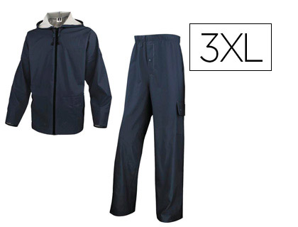 ENSEMBLE PLUIE VESTE PANTALON POLYESTER ENDUIT SEMI-POLYURTHANE COLORIS BLEU MARINE TAILLE 3XL