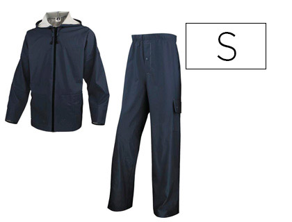 ENSEMBLE PLUIE VESTE PANTALON POLYESTER ENDUIT SEMI-POLYURTHANE COLORIS BLEU MARINE TAILLE S