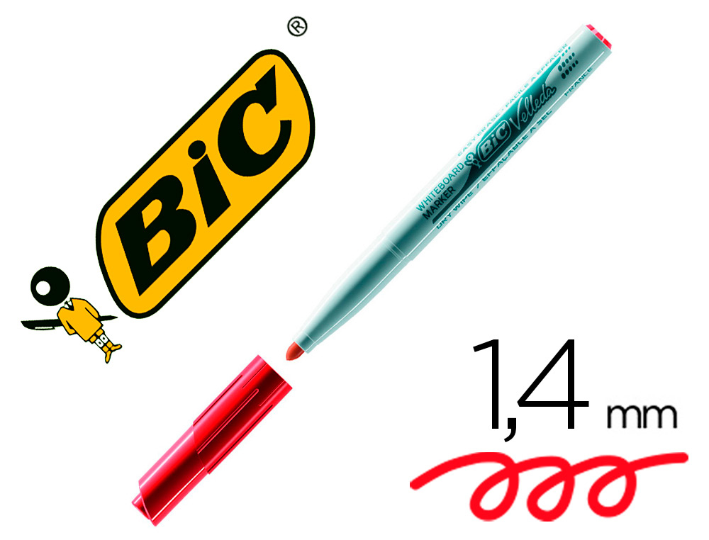 MARQUEUR BIC VELLEDA 1741 EFFAABLE POINTE OGIVE TRAC 2MM ENCRE CTONE FORMAT STYLO GRANDE LONGVIT ROUGE