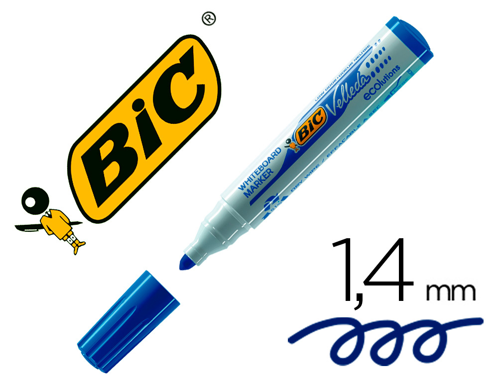 MARQUEUR BIC VELLEDA 1701 EFFAABLE POINTE OGIVE TRAC 1-5MM ENCRE BASE ALCOOL INODORE CORPS PLASTIQUE BLEU