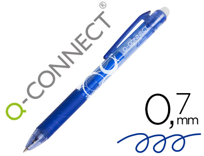 ROLLER Q-CONNECT CRITURE MOYENNE 0.7MM ENCRE EFFAABLE GRIP PRHENSION GOMME SERTIE COLORIS BLEU