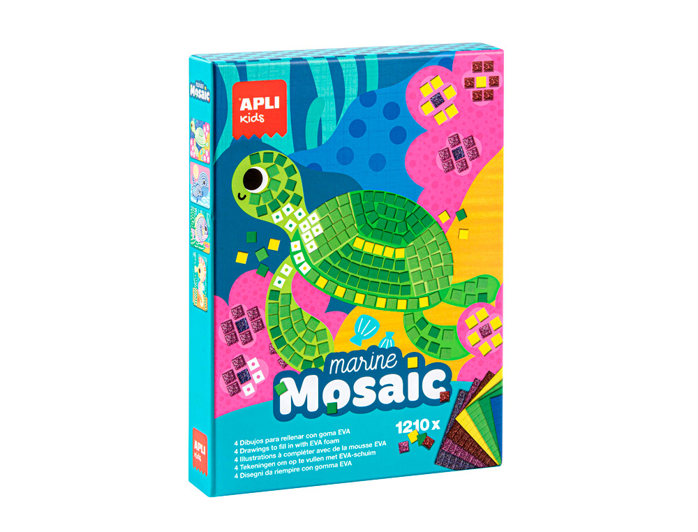 BOITE CREATIVE APLI KIDS KIT MOSAIQUE MOUSSE EVA 5 FEUILLES ADHESIVES PREDECOUPEES 1200 PASTILLES THEME MER