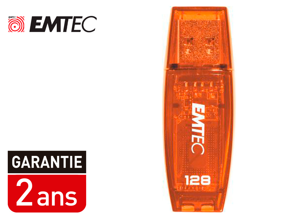 CLE USB EMTEC 2.0 SERIE RUNNERS C410 COLOR MIX 128GB  CAPUCHON COLORIS ORANGE       TRANSPARENT