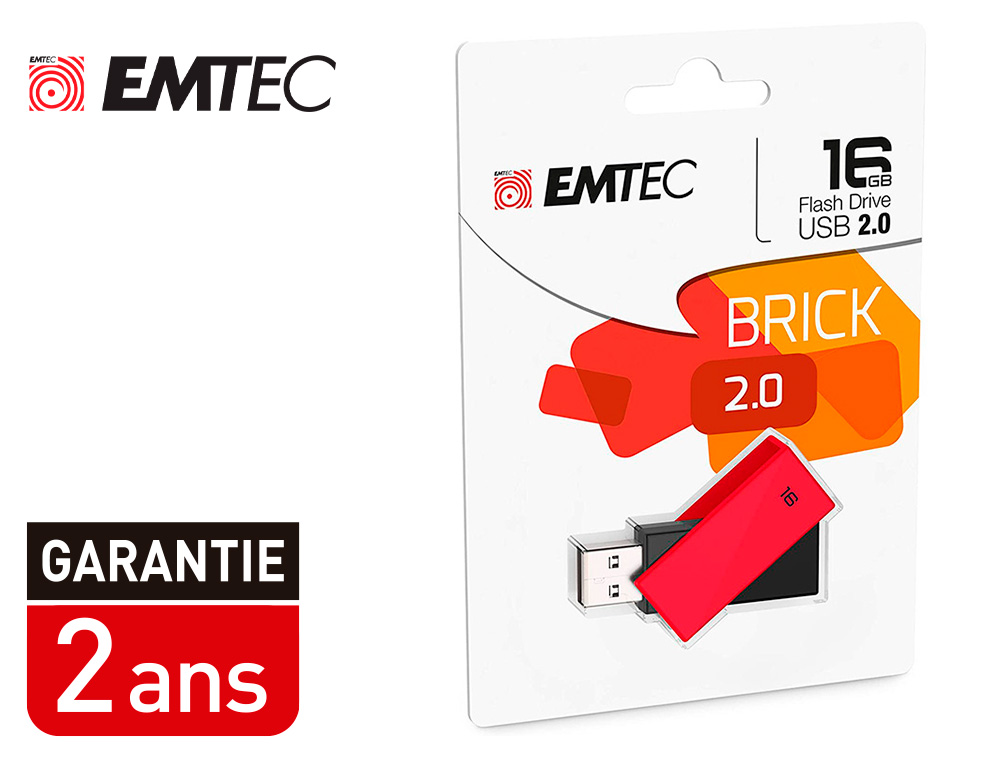 CLE USB EMTEC 2.0 C350 BRICK PIVOTANTE 16GB VITESSE        LECTURE 15MBS ECRITURE MB/S   COLORIS ROUGE