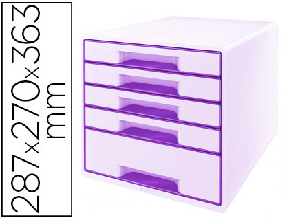 MODULE CLASSEMENT LEITZ WOW 5 TIROIRS POLYSTYRNE 287X270X363MM COLORIS VIOLET MTALLIS