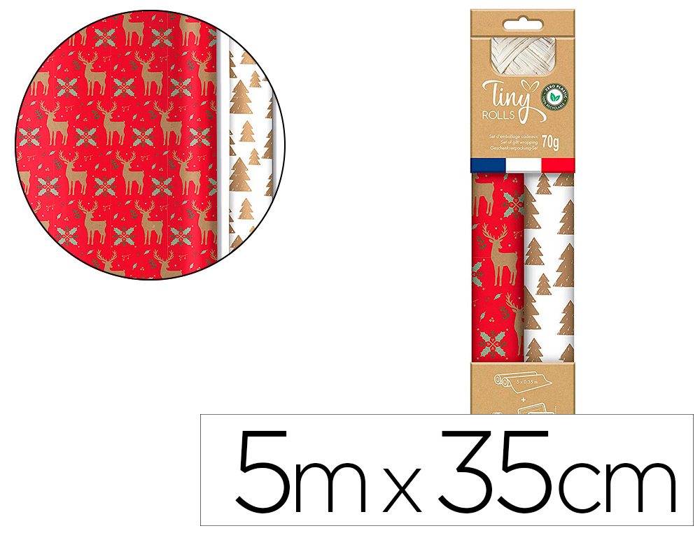 SET D'EMBALLAGE CADEAU NO L COMPOS  DE 2 ROULEAUX TINY    ROLLS 5MX35CM + 1 ROULEAU     BOLDUC 20M + 10  TIQUETTES