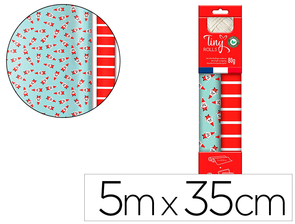 SET D'EMBALLAGE CADEAU P RE NO L COMPOS  DE 2 ROULEAUX    TINY ROLLS 5MX0,35CM + 1      ROULEAU BOLDUC 20M + 10