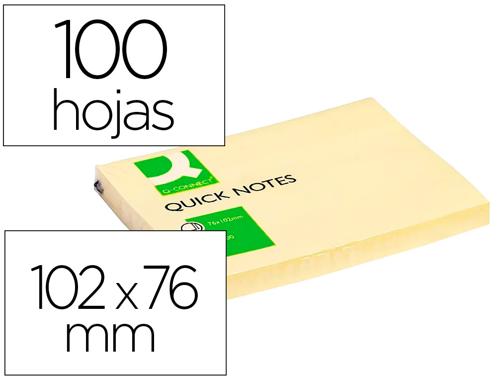 BLOC-NOTES Q-CONNECT QUICK NOTES 102X76MM 1 BLOC 100F REPOSITIONNABLES COLORIS JAUNE