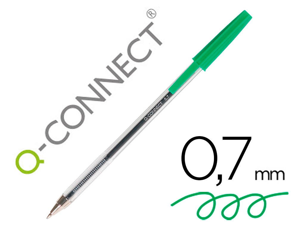 STYLO-BILLE Q-CONNECT CRITURE MOYENNE 0.7MM ENCRE CLASSIQUE BILLE INDFORMABLE CAPUCHON COULEUR ENCRE VERT