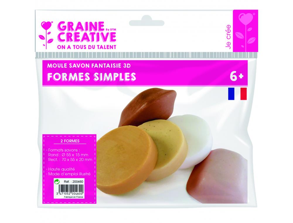 LOT MOULES SAVONS SIMPLES FORMES GRAINE CREATIVE 6X6 CM 2 FORMES RONDES ET CARREES