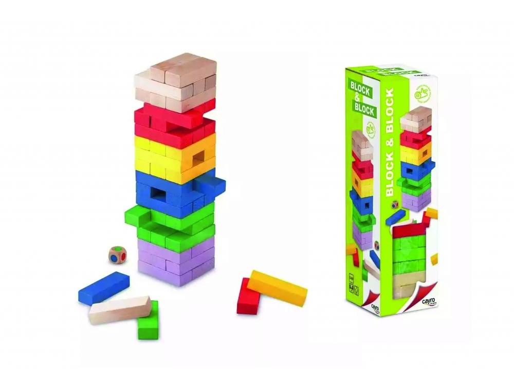 JEU D ADRESSE CAYRO TOUR INFERNALE EN BOIS 54 PIECES   EN 6 COLORIS ET 1 DE