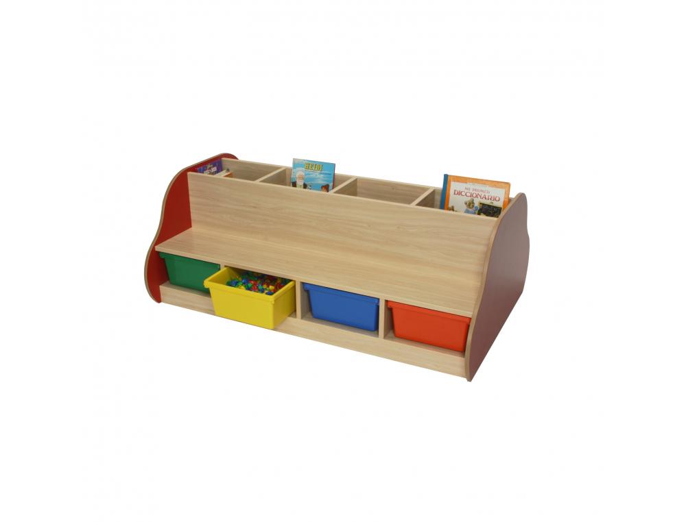 BANC DE BIBLIOTHEQUE CULTURE CLUB DOUBLE FACE POUR 8       ENFANTS 8 COMPARTIMENTS ET 4  BACS DE RANGEMENT