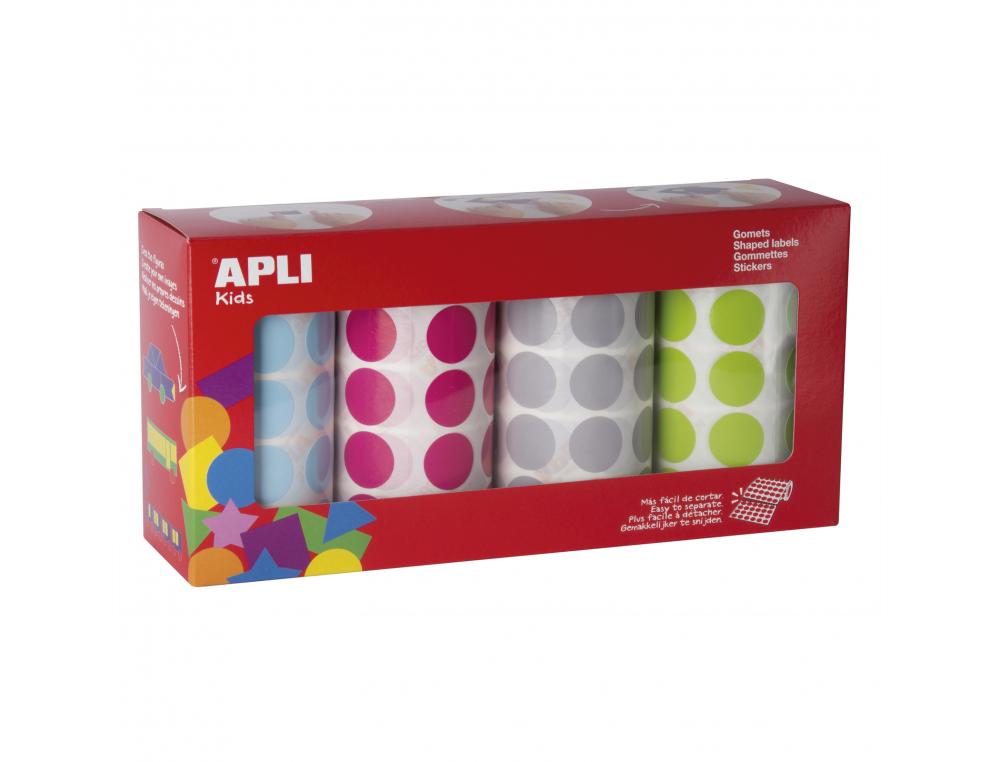 GOMMETTE APLI RONDE 20MM COLORIS PASTELS ASSORTIS 4    ROULEAUX 7080 UNITES