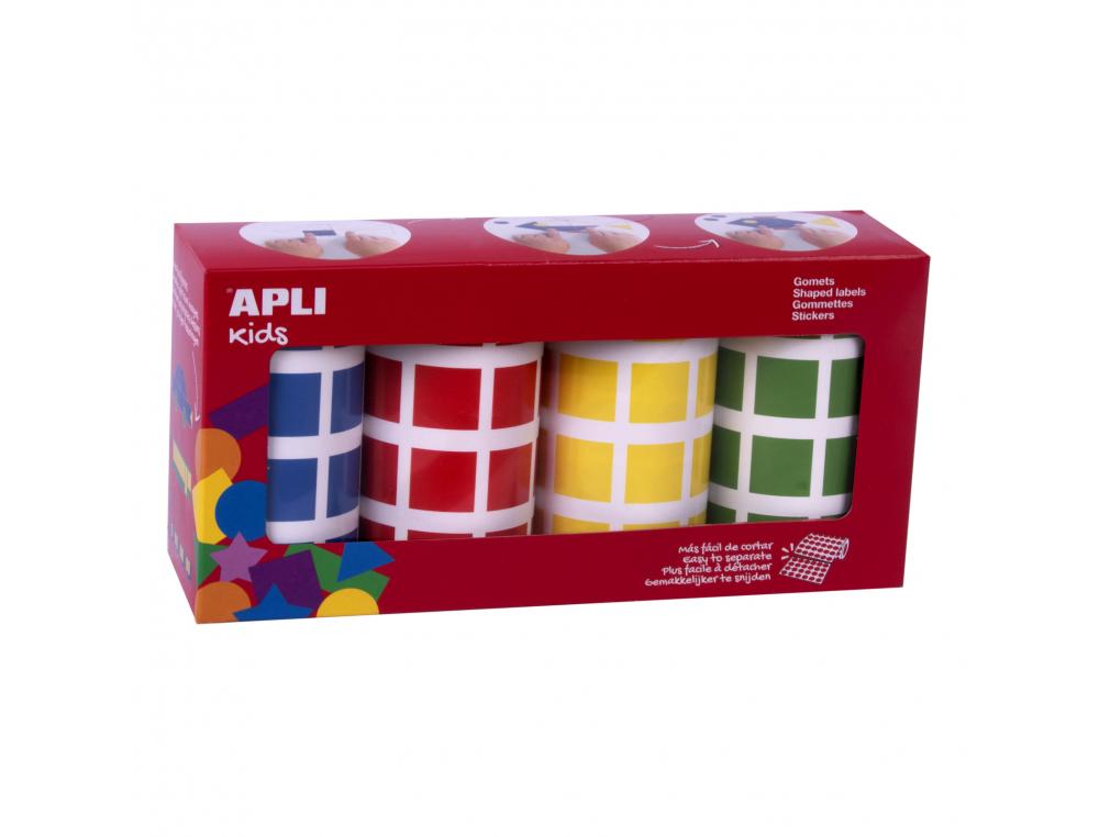 GOMMETTE APLI CARREE 20MM COLORIS ASSORTIS 4 ROULEAUX   7080 UNITES