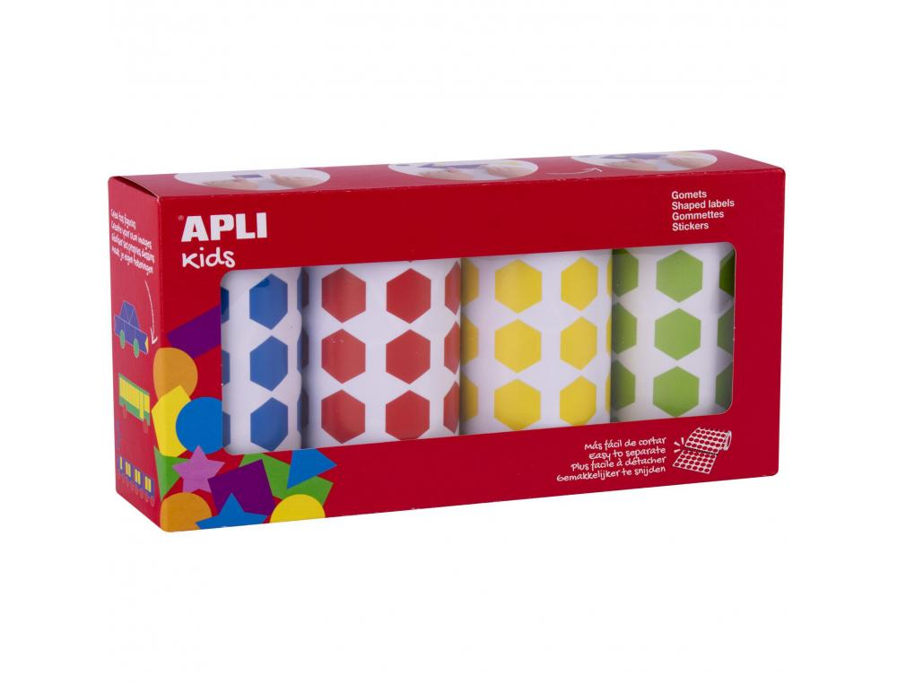 GOMMETTE APLI HEXAGONALE 20MM COLORIS ASSORTIS 4 ROULEAUX   7080 UNITES