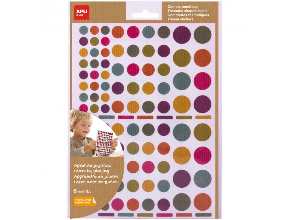 GOMMETTE APLI KRAFT RONDES TAILLES ET COLORIS ASSORTIS   624 UNITES