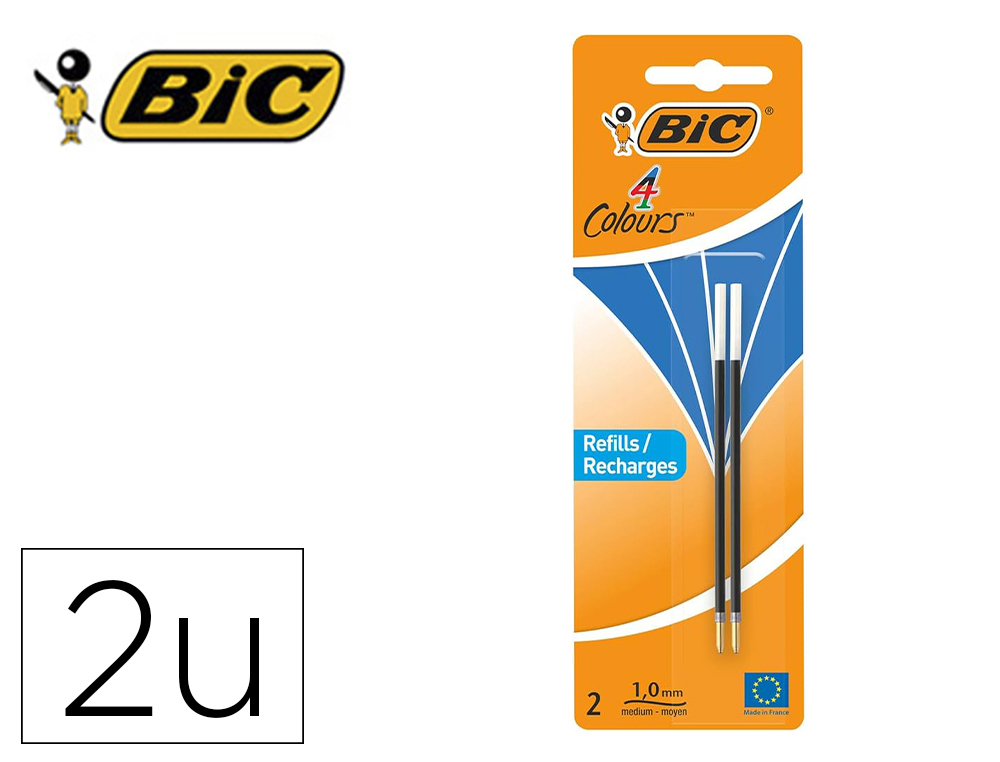 RECHARGE BIC STYLO 4 COULEURS POINTE 1MM TRAIT 0,32MM       COLORIS BLEU BLISTER 2 UNITES