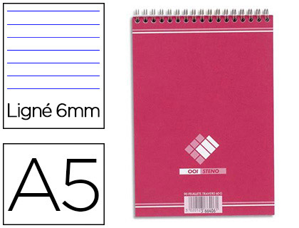 BLOC BUREAU CONQUERANT SEPT A5 RELIURE INTGRALE 148X210MM 180PAGES 60G LIGN COLORIS CERISE