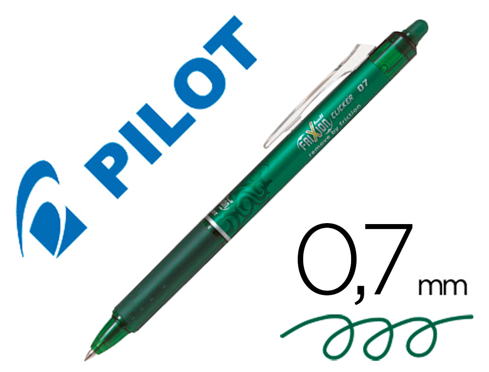 ROLLER PILOT FRIXION CLICKER CRITURE MOYENNE 0.35MM ENCRE EFFAABLE GOMME SERTIE GRIP PREHENION RECHARGEABLE VERT