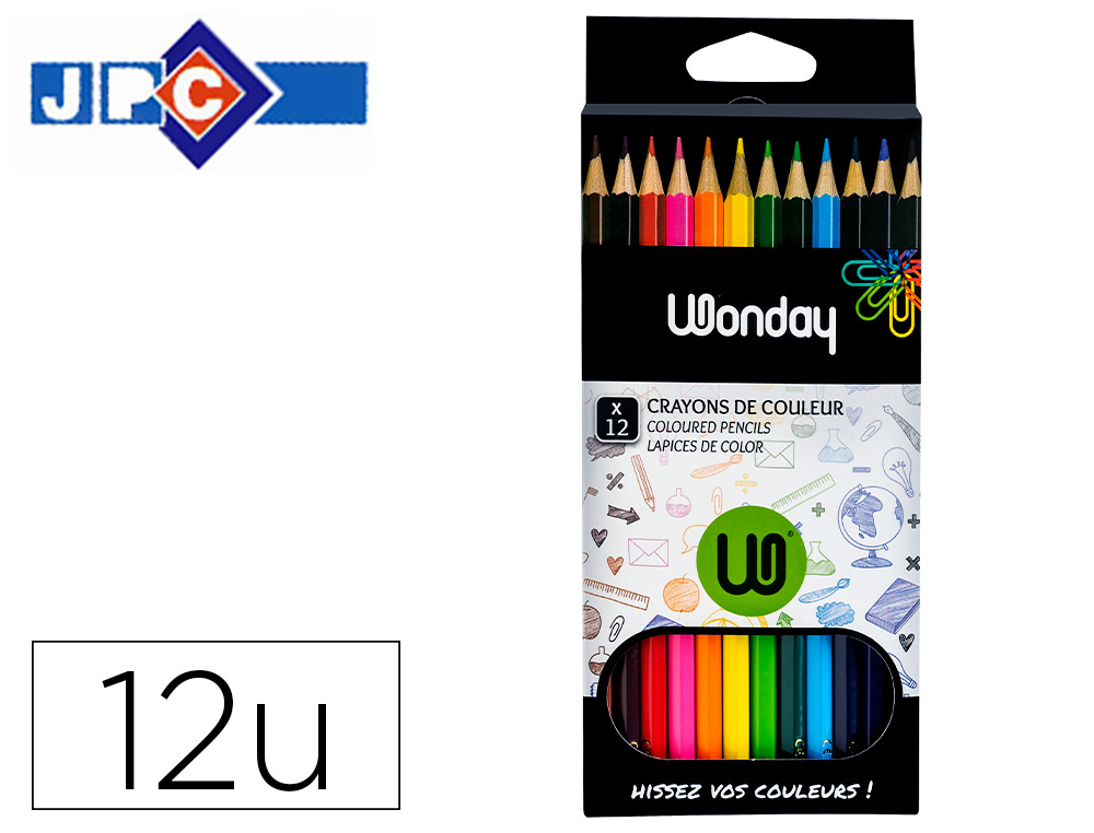 CRAYON COULEUR JPC SCHOOL DAY 180MM COLORIS ASSORTIS TUI CARTON 12 UNITS