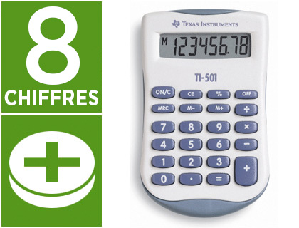 CALCULATRICE TEXAS INSTRUMENTS POCHE TI-501 MMOIRE TOUCHE POURCENTAGE PILE 56X91X11MM 28G