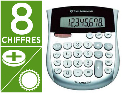 CALCULATRICE TEXAS INSTRUMENTS BUREAU TI-1795SV ADDITION SOUSTRACTION MMOIRE PILE SOLAIRE 140X121X26MM 110G