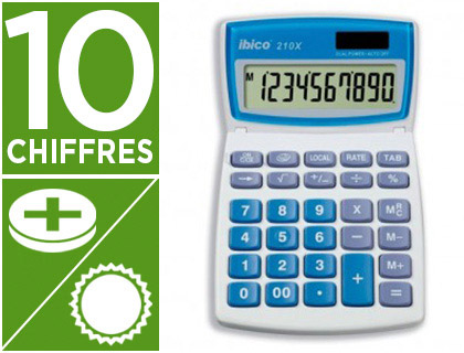 CALCULATRICE IBICO BUREAU 210X 10 CHIFFRES TOUCHE FRANC/EURO ADDITION SOUSTRACTION MMOIRE 210X104X166X11MM 135G