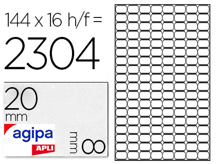 TIQUETTE ADHSIVE APLI AGIPA MULTI-USAGE 8X20MM LASER JET D'ENCRE FORMATS PARAMTRS TUI A5 2304 UNITS