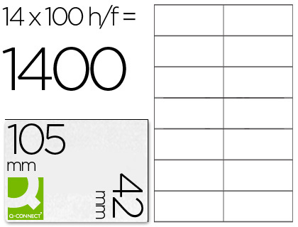 TIQUETTE ADHSIVE Q-CONNECT 105X42MM COINS DROITS IMPRIMANTE JET D'ENCRE LASER COPIEUR BOTE 100 FEUILLES 1400 UNITS