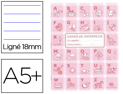 CAHIER CLAIREFONTAINE MATERNELLE COUVERTURE CARTE OFFSET 17X22CM 32 PAGES 16 LIGNES 18MM/16 UNIES 90G COLORIS ROSE