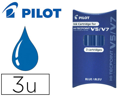 RECHARGE PILOT ROLLER V5 ET V7 NIVEAU ENCRE LIQUIDE VISIBLE COLOGIQUE RGULATEUR DBIT COLORIS BLEU SET DE 3 UNITS