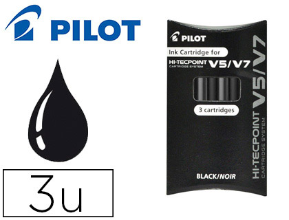 RECHARGE PILOT ROLLER V5 ET V7 NIVEAU ENCRE LIQUIDE VISIBLE COLOGIQUE RGULATEUR DBIT COLORIS NOIR SET DE 3 UNITS