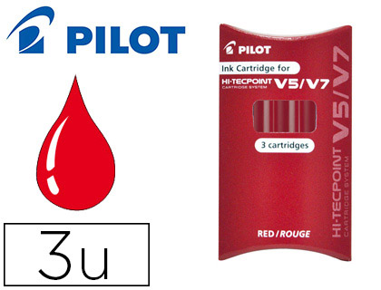 RECHARGE PILOT ROLLER V5 ET V7 NIVEAU ENCRE LIQUIDE VISIBLE COLOGIQUE RGULATEUR DBIT COLORIS ROUGE SET DE 3 UNITS