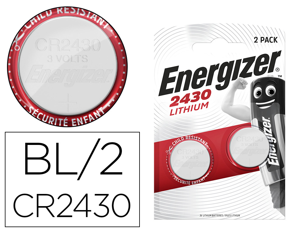 PILE ENERGIZER MINIATURE APPAREILS LECTRONIQUES I.C.E. CR2430 3V BLISTER 2 UNITS